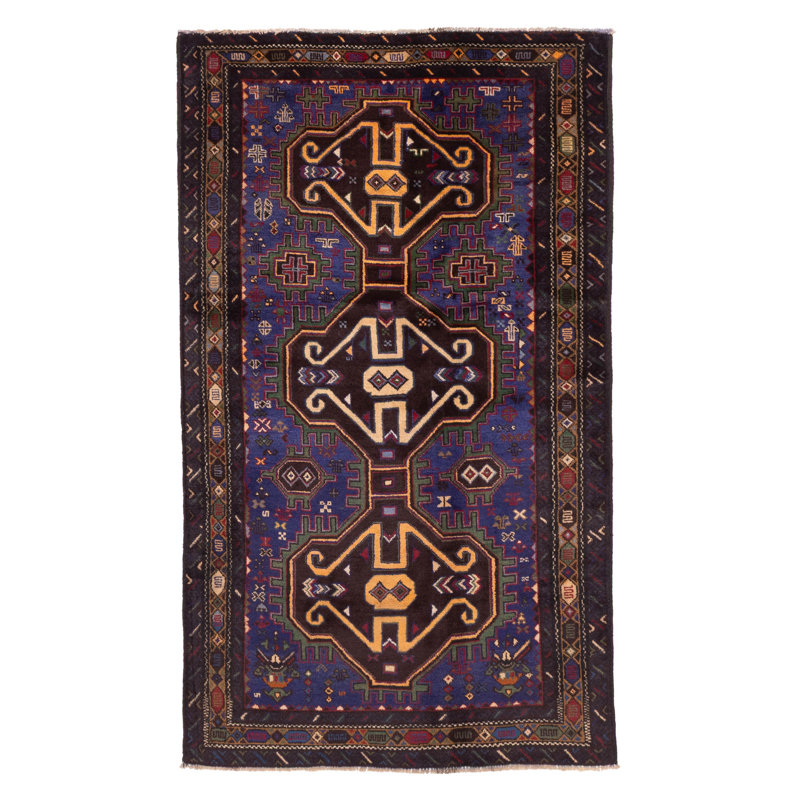 Tapis bleu Teimani 3 pi 7 po x 6 pi 6 po