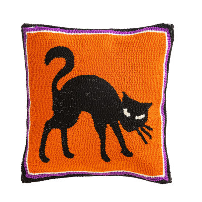 Coussin intérieur / extérieur en polypropylène crocheté pour chat d'Halloween 18 po x 18 po
