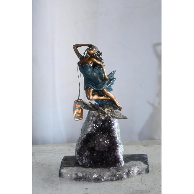 Manel Vidal Emode bronze jeune fille sur géode améthyste Ebano 11 po x 7 po x H 16 po