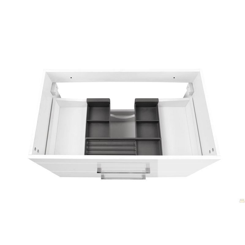 Ce meuble-lavabo mural blanc brillant de 32 pouces avec tiroirs doubles, système de fermeture en douceur, lavabo en céramique crée un espace de salle de bain moderne et minimaliste!