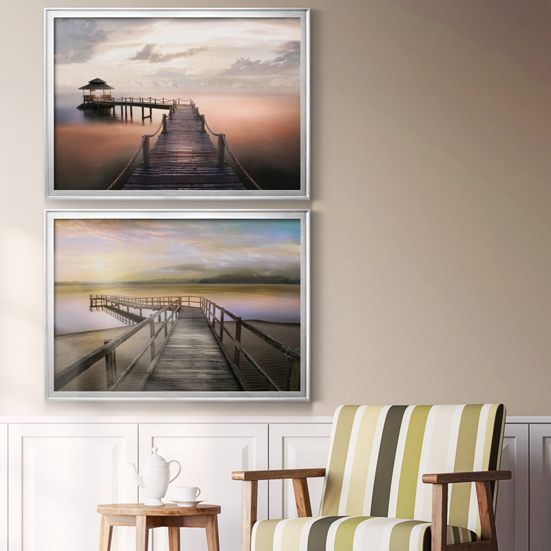 Early Morning Maldives - Ensemble de 2 reproductions d'art sur toile encadrées, H 22,5 po x l 61 po x P 1,5 po, Argent