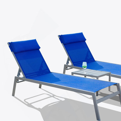 Patio Chaise Lounge Set, 3 Pieces Adjustable Backrest Pool Lounge Chairs