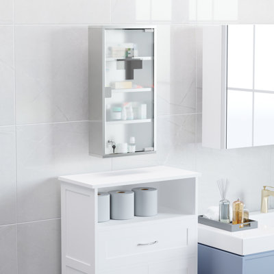 Stainless Steel Meds Locker With Lock, 4 Shelves, 12"X24", Silver, Wall Mounted Style Cabinet Tier Shelf, Hanging