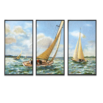 Bateau rétro sur toile - peinture sur toile flottante 3 pièces