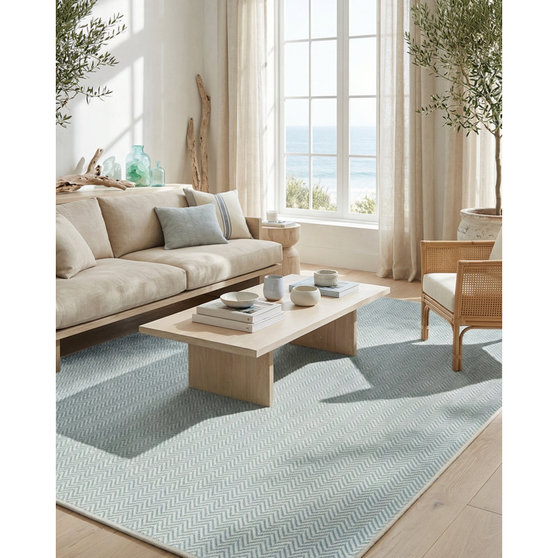 Tapis Pulse tissé à la main en laine à chevrons, motif ciel, 3,66 m x 3,66 m, 12 pi x 12 pi