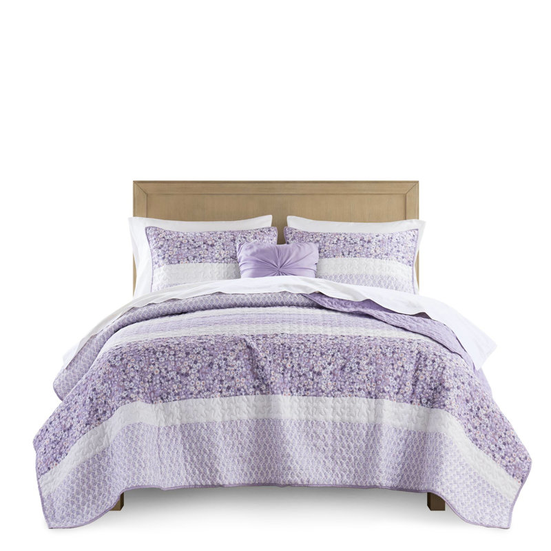 Courtepointe double / grand avec motif en seersucker - Style floral, rembourrage, motifs 4 pièces, rembourrés et coussins