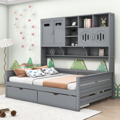 Wooden Daybed with Shelves and 2 Drawers by Red Barrel Studio