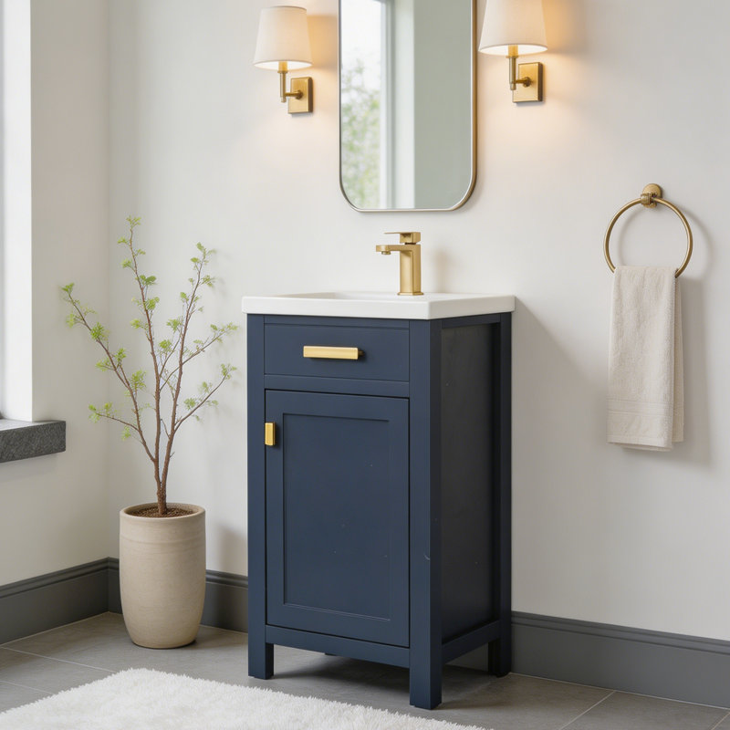 20'' Modern Freestanding Single Bathroom Vanity with Ceramic Top For Small Space, Black