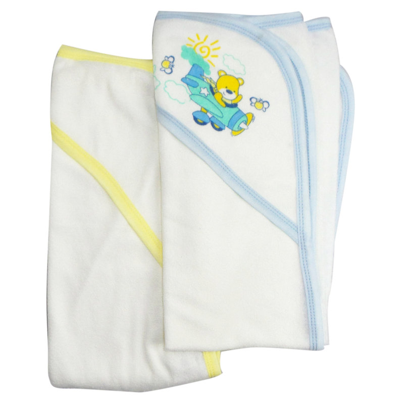 Unisex Blue and Yellow Hooded Cotton Bath Towel Set