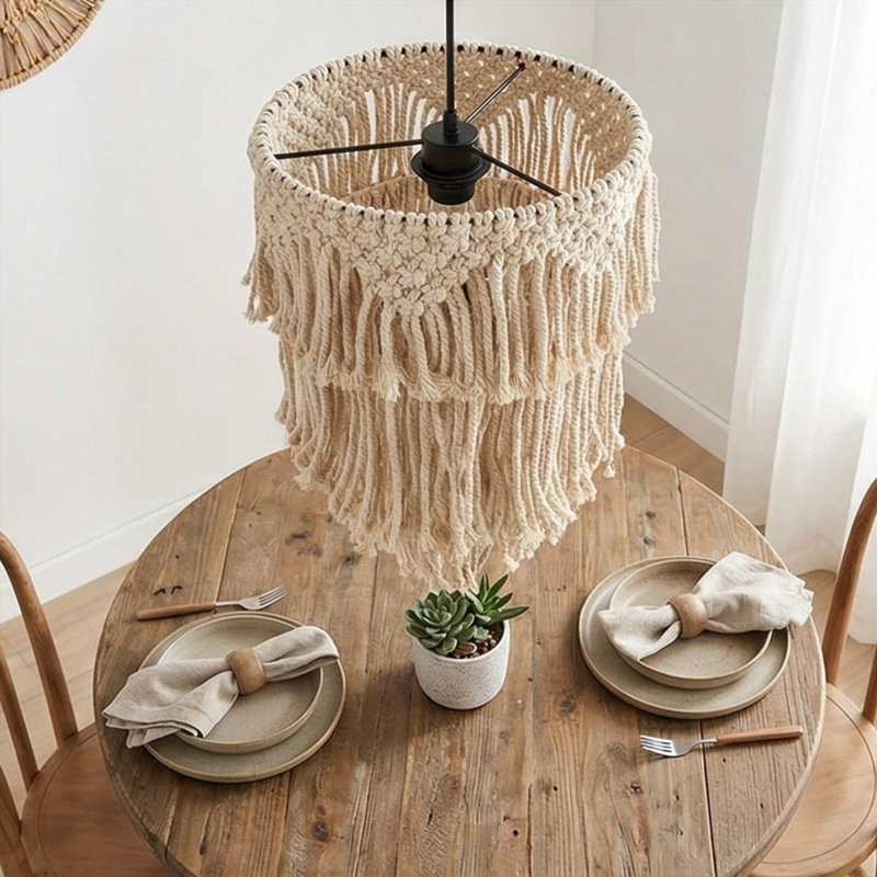 Boho-Chic Tiered Macrame 1-Light Chandelier