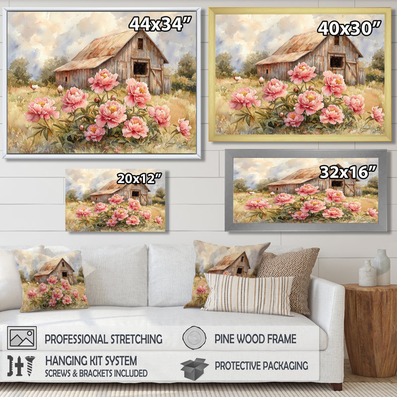 «Donterrious Farm Pe pivons» par The Chicken Coop II - pivoines, art mural, Reproduction encadrée d'une seule photo