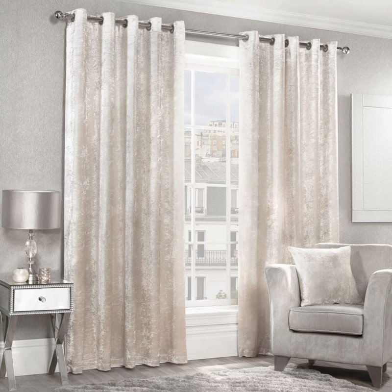 Eleanora Crushed Velvet Eyelet Curtains, Width 167 x Drop 229 cm, Cream