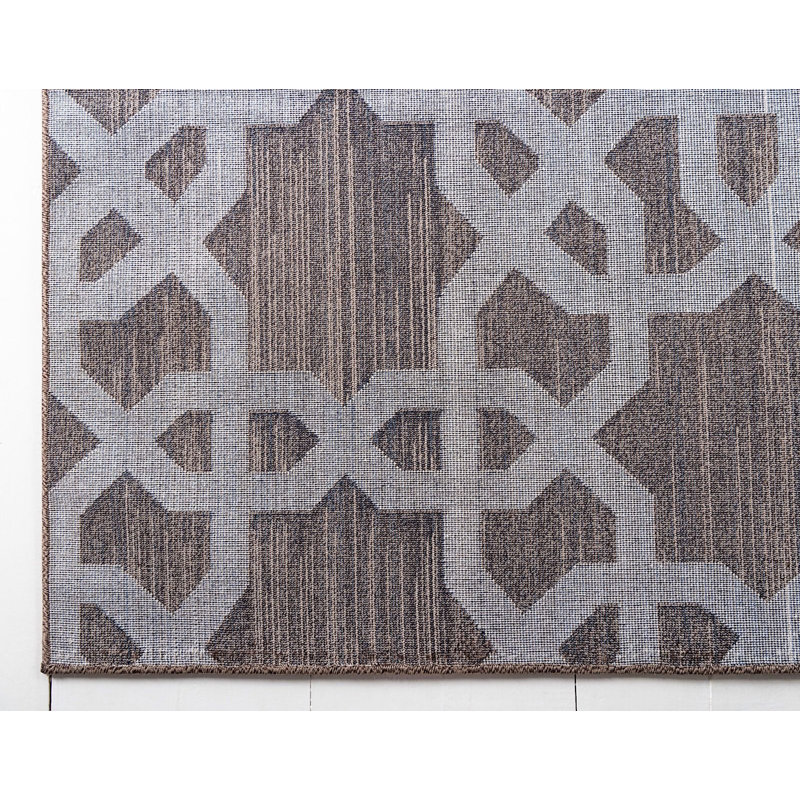 Tapis à motif géométrique brun Theodora, Rond 8 pi