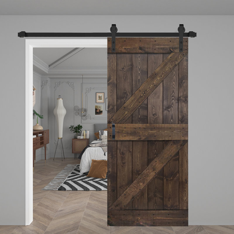 Panneau de bois massif peint avec trousse de quincaillerie d'installation, 36 po x 84 po x 1,5 po, Café Kona