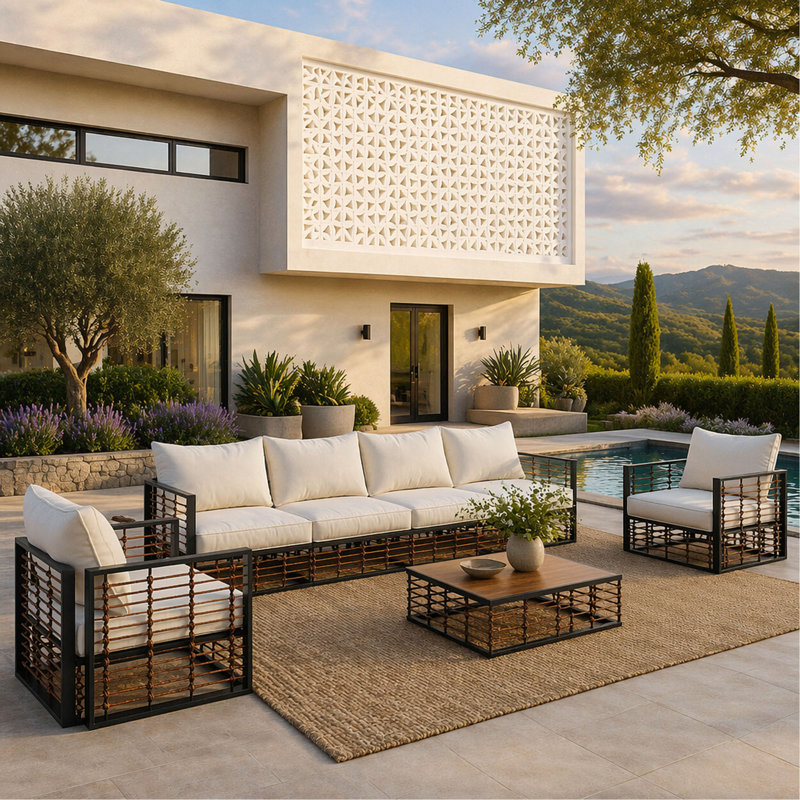 Ensemble de canapé modulaire de patio 7 pièces Modern Modern, Gris foncé