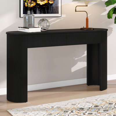 Table d'entrée polyvalente avec design cannelé, console moderne avec plateau ovale et 2 tiroirs pour le hall d'entrée, salon