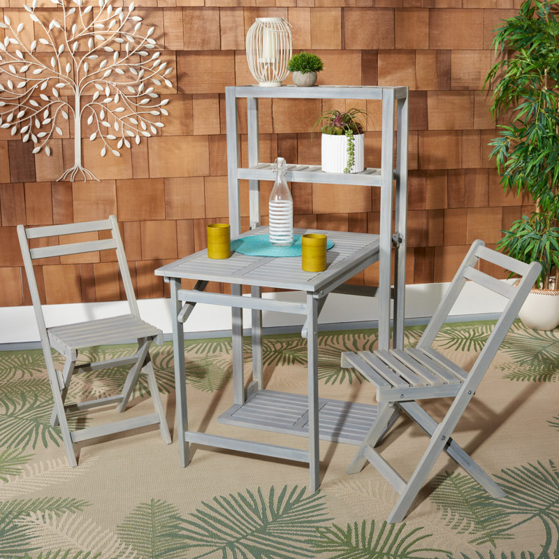 Ensemble bistro rectangulaire de 25,6 po de longueur en acacia pour 2 personnes Osvaldo, Gris