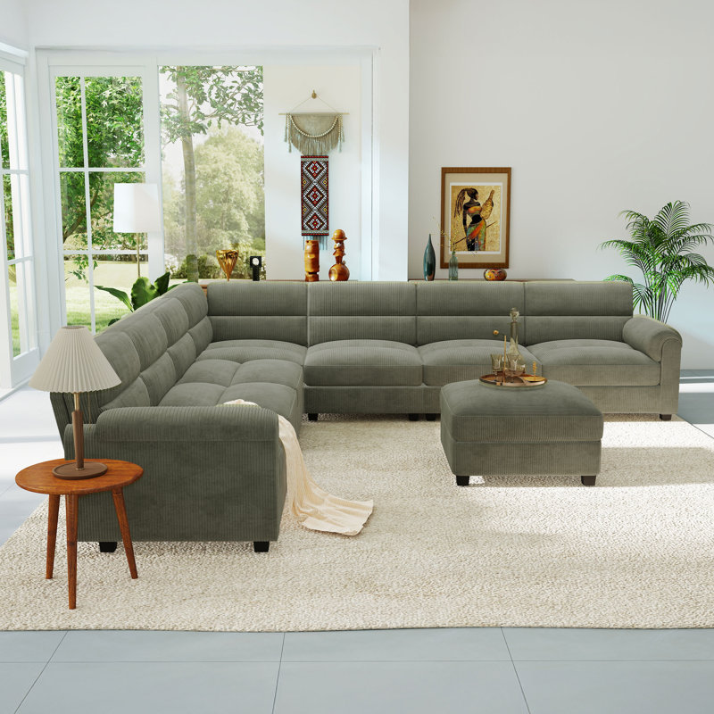 Canapé modulaire rembourré avec repose-pieds Dona, H 31,5 po x l 114,9 po x P 114,9 po