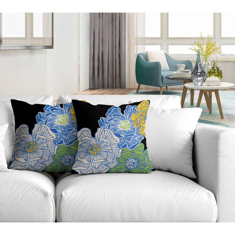 Housse et insert de coussin décoratif intérieur / extérieur en mélange de polyester, L 19 po x H 19 po, Bleu