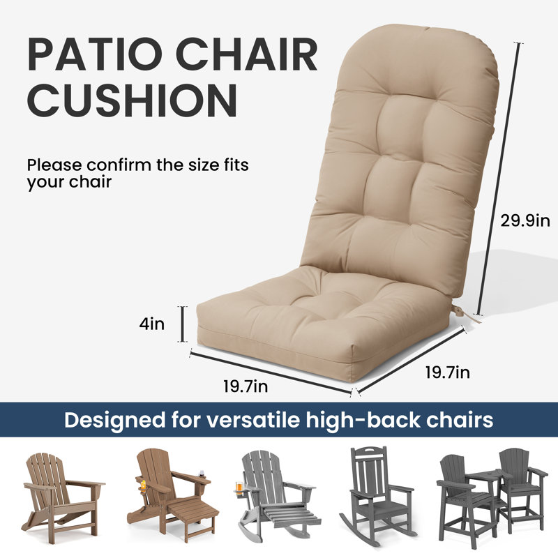 Outdoor 20‘’ in W X 20‘’ in D X 4‘’ in H Adirondack Chair Seat / Back Cushion Set (Set of 2), 2, Beige