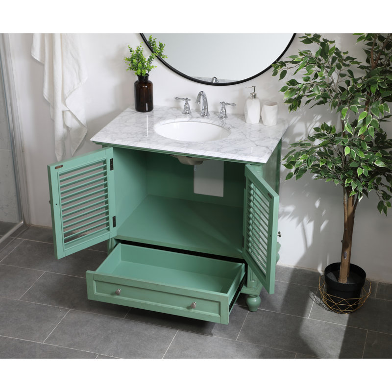 Hansford 36'' Single Bathroom Vanity with Marble Top, Light Green