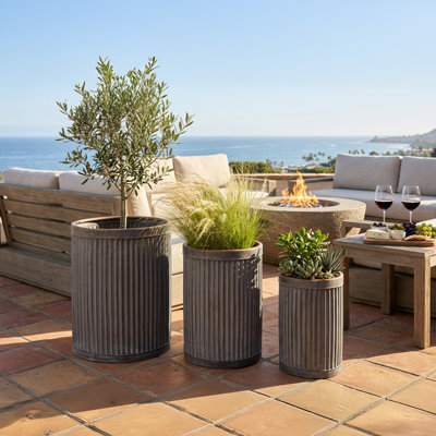 Randolph Vertically Ribbed Drum Planters