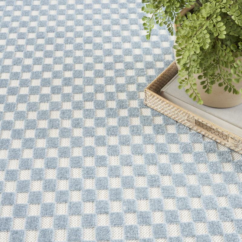 Ebern Designs Care Free Blue Modern Indoor Rug, Rectangle 7'10" x 9'10"