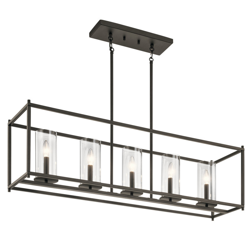 Luminaire suspendu linéaire à 5 lumières pour îlot de cuisine Akala, Bronze vieilli