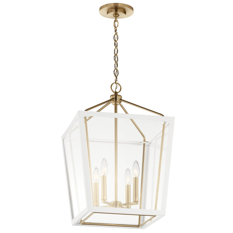 Delvin 4 - Light Steel Dimmable Square Chandelier, 24" H X 16" W X 16" D, White/Champagne Bronze