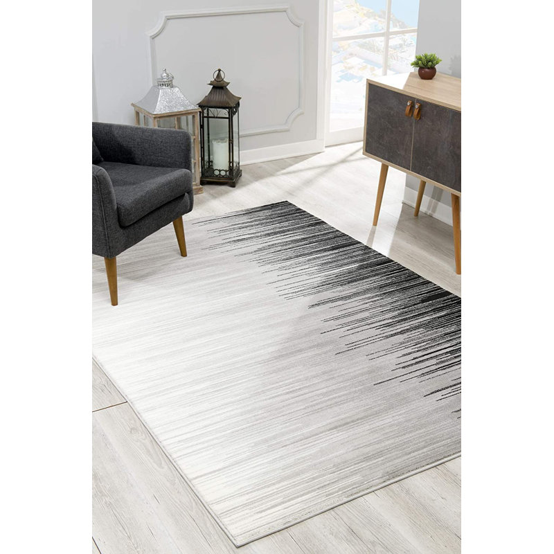 Gray and Silver Abstract Brushstroke 5' x 7' Synthetic Area Rug