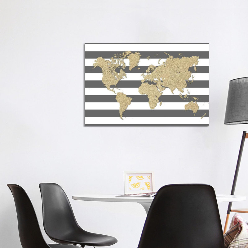 Glitter And Stripes World Map by Blursbyai - Wrapped Canvas Gallery-Wrapped Canvas Giclée, 66.04 cm H x 101.6 cm W