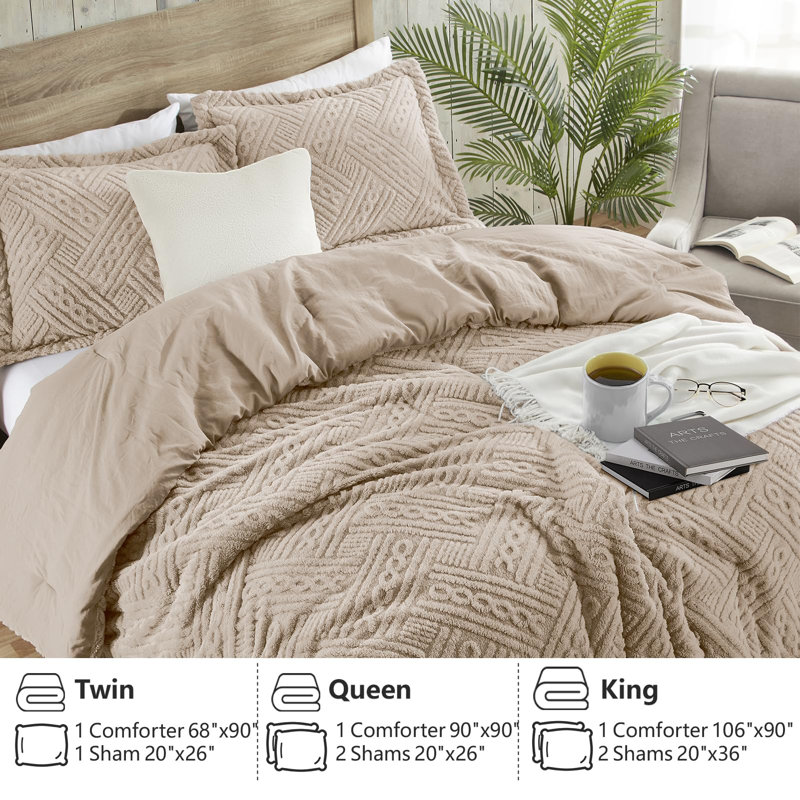Ensemble d'édredon Fluffy, ensemble d'édredon chaud pour l'hiver, Beige, Édredon pour très grand lit + 2 taies décorativ
