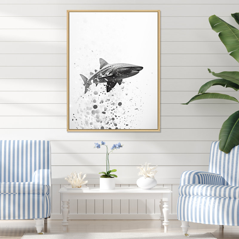 " Monochrome Gray Shark Dance ", Natural Floater Framed, 32" H x 16" W