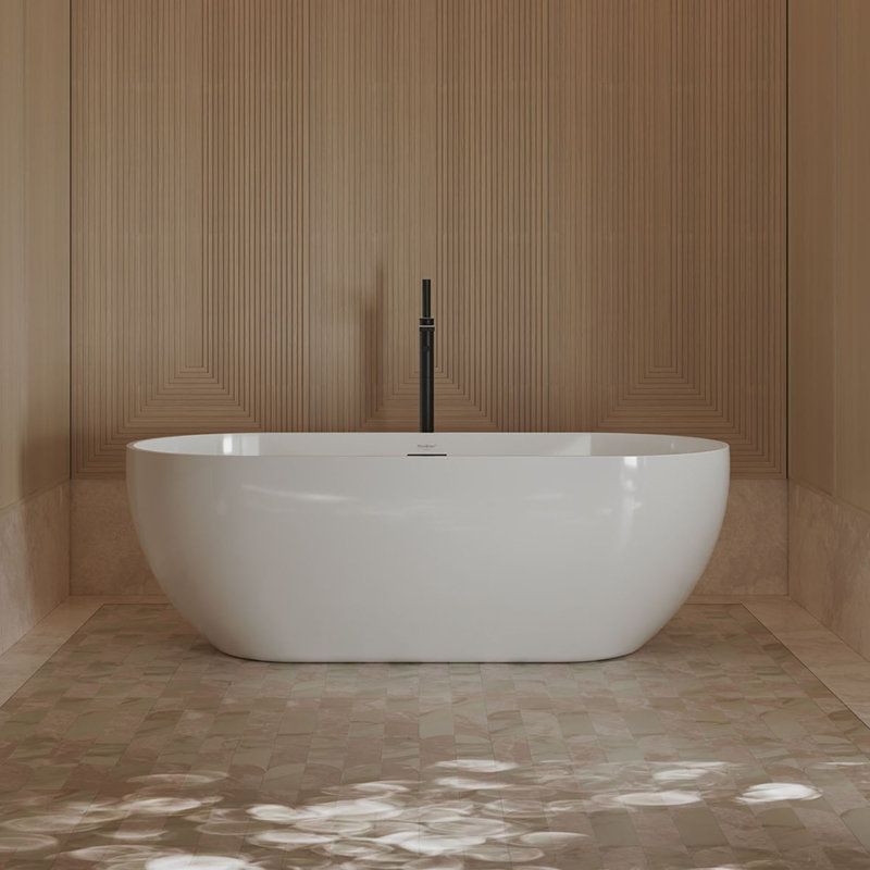 Baignoire autoportante MonBlari 63 po x 29,5 po en acrylique blanc avec trop-plein et bonde rétractable pour salle de bain