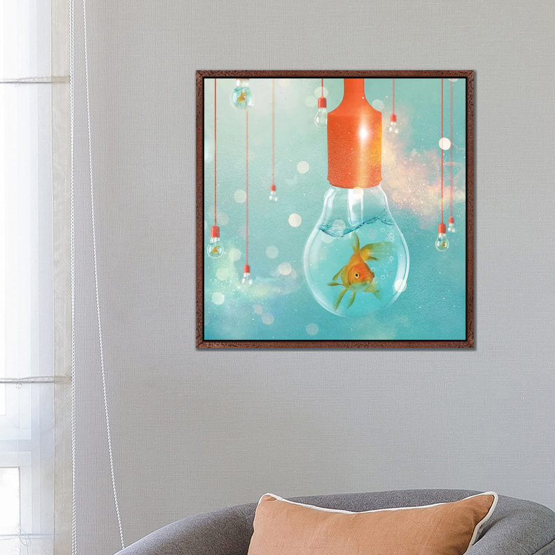 Goldfish Ideas II by Vin Zzep - Print on Canvas, Classic Brown Wood Framed, 66.04 cm H x 66.04 cm W