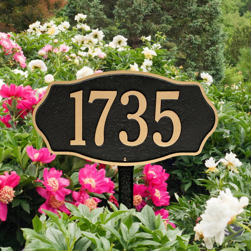 Hampshire 1-Line Lawn Address Sign, Black/Gold, Yes
