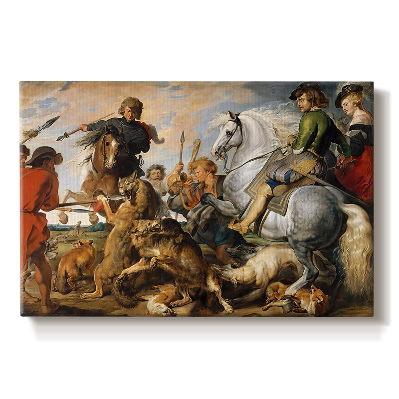 La chasse au loup et au renard - Peter Paul Rubens - Toile tendue avec châssis-c. 1616, 12 x 18