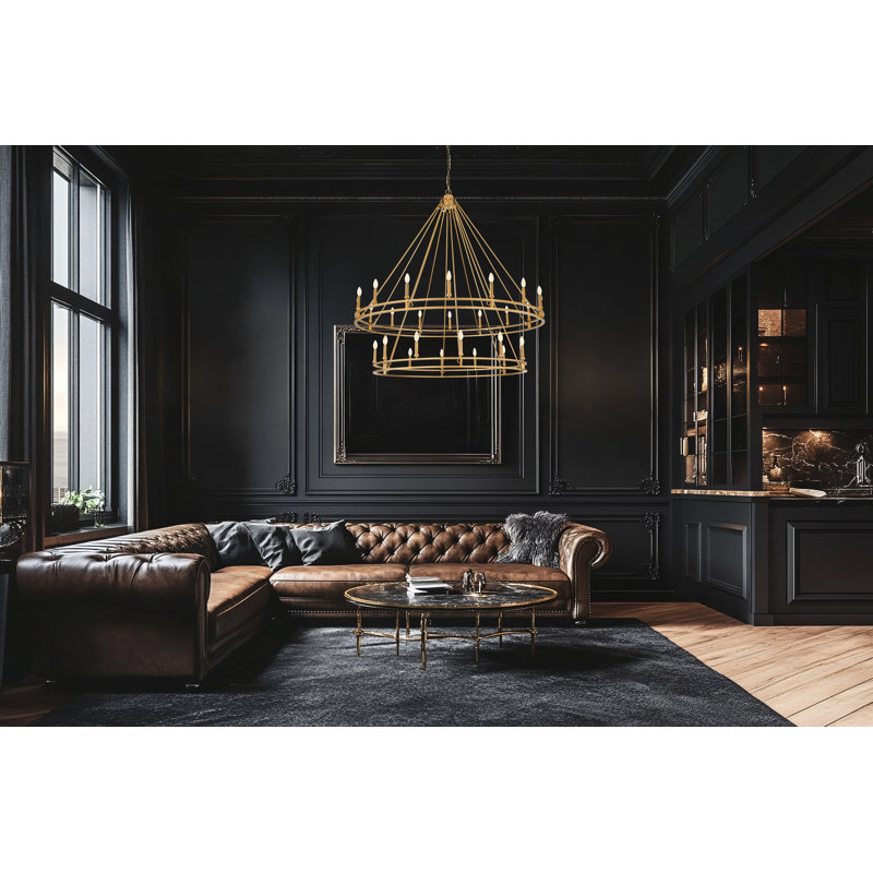 Lustre en laiton Hershel Signature, 28 lumières, H 61 po x l 60 po x P 60 po
