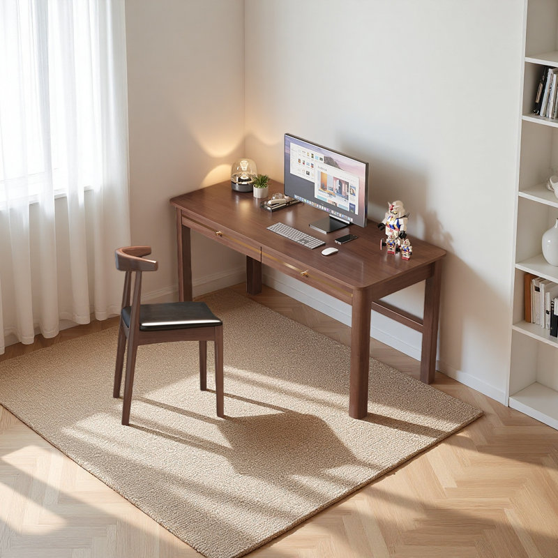 Bureau d'étude en bois d'hévéa massif, H 31,49 po x l 31,49 po x P 23,62 po