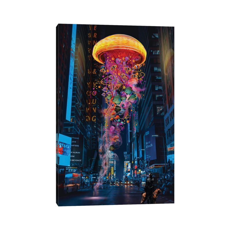 Electric Jellyfish In Newyork by David Loblaw - Wrapped Canvas Print, 20.32 cm H x 30.48 cm W