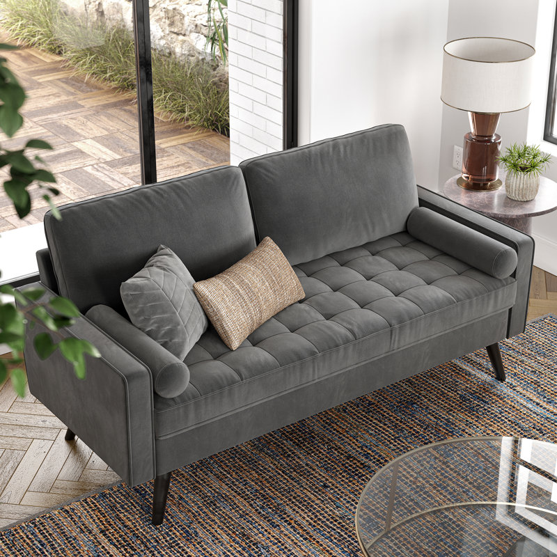 Canapé à accoudoirs carrés en velours 70 po Brumback, Velours gris velours