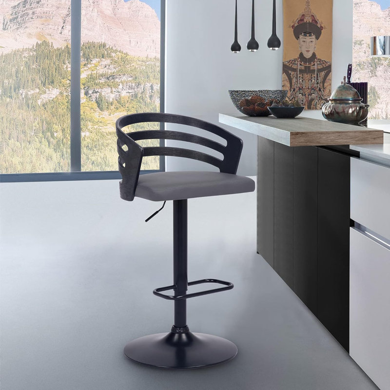  Adele Swivel Barstool, Gray Seat/ Black Frame, Matte
