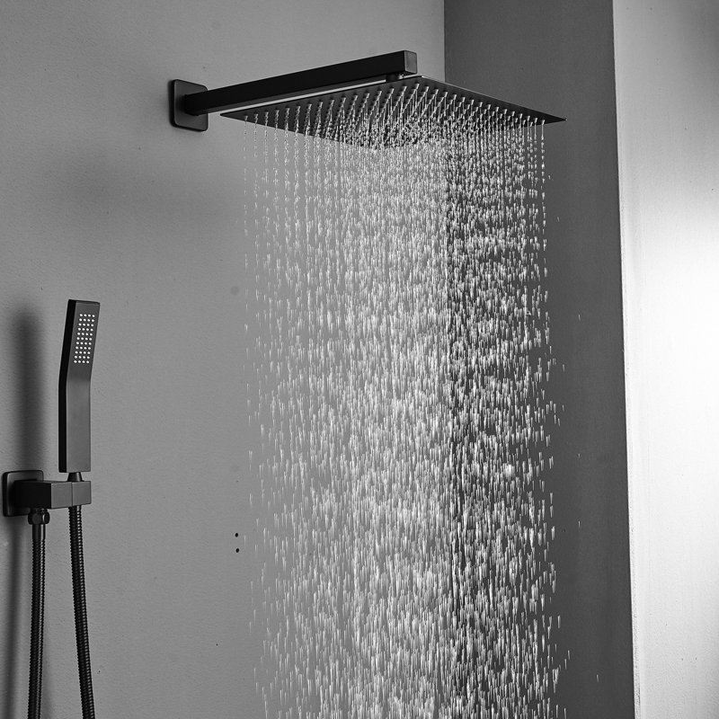 Salle de bain de luxe - Douche de pluie murale en noir, remplissage en céramique, contrôle des pluies de surface, finition