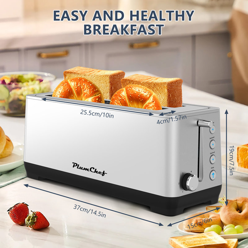 4-Slice Extra Wide Long Slot Toaster - 1500W Stainless Steel Toaster with 6 Browning Settings & Removable Crumb Tray