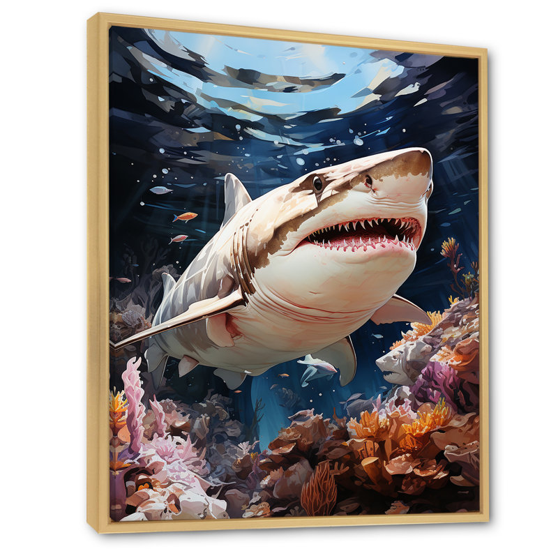 " Silent Hunter Sharks Portrait ", Natural Floater Framed, 32" H x 24" W x 1" D
