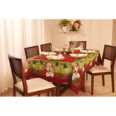Aathan Christmas Holiday Tablecloth Is Printed With All The Christmas Magic And Its Charms, Bringing The Beloved Santa Claus, Winter Snow Christmas Village Theme