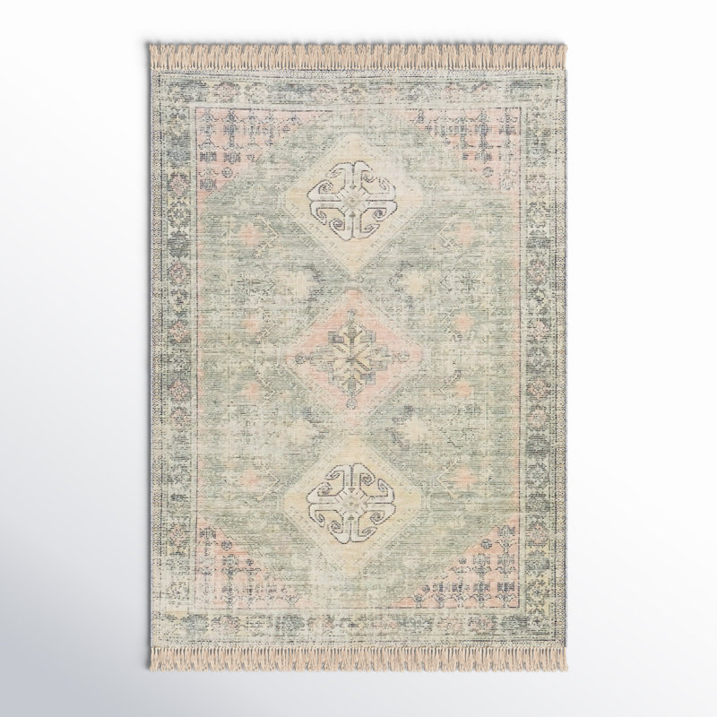 Wensley Oriental Flatweave Green/Khaki Area Rug, Rectangle 5' x 7'6"