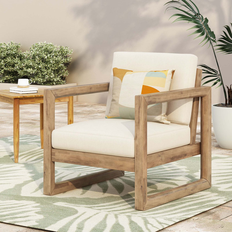 Outdoor Acacia Wood Patio Club Chair, Wood Patio Furniture,Waterproof Thick Cushion Deep Seating for Porch, Garden, Backyard, Balcony