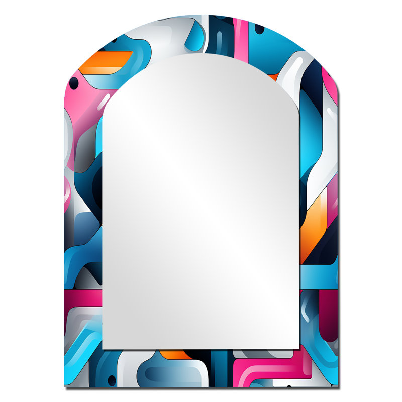 «Blue and Purple Futuristic Vibes Geometric», miroir mural décoratif géométrique, miroir asymétrique moderne, impression d'art en métal