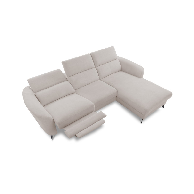 Brighton Power Reclining Corner Sofa with Adjustable Headrests in Chenille Fabric, Beige, Right Hand Facing